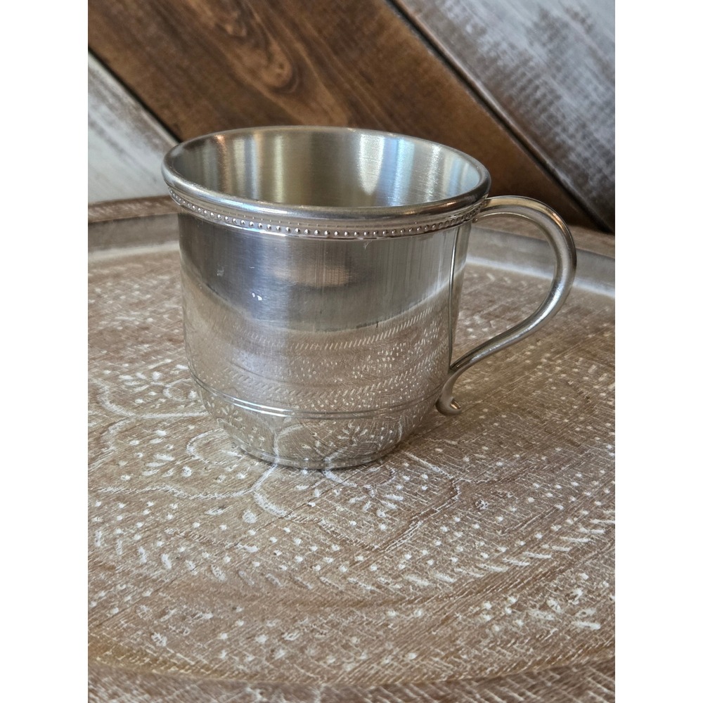 Salisbury Pewter Baby Cup St Marys Hospital Handcrafted USA Beaded Rim 2.75in